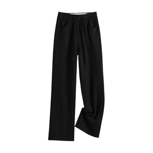 五只白鹅高腰直筒休闲阔腿裤黑色秋冬季针织羊毛加绒加厚女香蕉裤