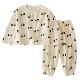 儿童睡衣纯棉纱布套装秋冬透气绵绸男童家居服宝宝秋季女童居家服