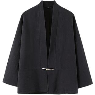 秋季中式盘扣宽袖子唐装披风外套对襟短打汉服套装男棉麻道袍古装