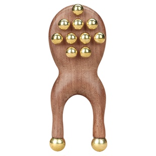 胡桃木纯黄铜小青蛙按摩器12铜珠面部筋膜提拉小青蛙鼻梁按摩工具