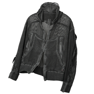 「讶梦」水洗做旧成衣浸染箱型网洞帽衫刻度织带S09R「侵蚀装备」