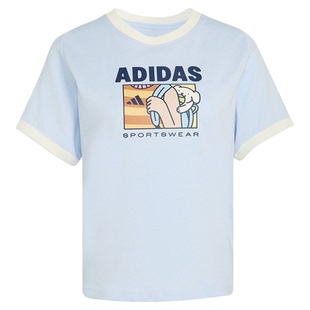 adidas阿迪达斯休闲运动舒适印花圆领半袖2026夏女短袖T恤 KC8602