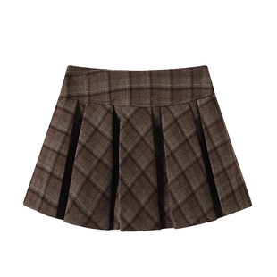 DDXZ夕子韩系学院风格子百褶裙高腰a字遮肉显瘦小个子短款半身裙