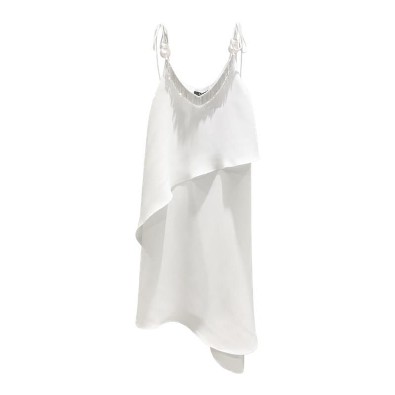 SARAHLYS小白裙 法式松弛感海边初恋白月光不规则系带吊带连衣裙