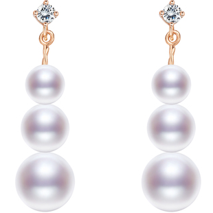 京润珍珠 笛韵淡水耳钉5-8mm白色圆形简约通勤珍珠耳约百搭女L