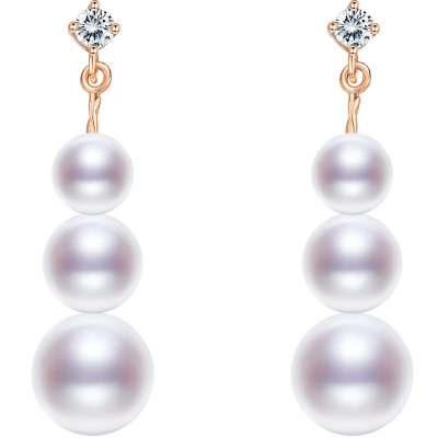 京润珍珠 笛韵淡水耳钉5-8mm白色圆形简约通勤珍珠耳约百搭女L