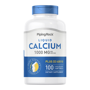 【自营】美国PipingRock朴诺液体钙+VD软胶囊碳酸钙100粒原装进口