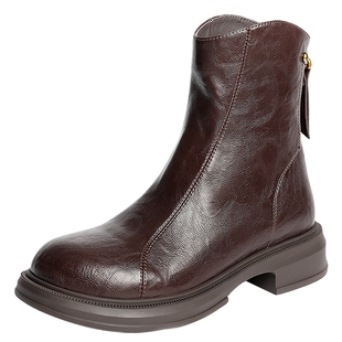 森达弹力瘦瘦靴女2025冬新商场加绒休闲厚底增高圆头中筒靴XRP01