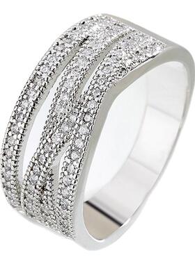 跨境欧美简约满砖戒指时尚个性女线条交叉指环流行饰品现货