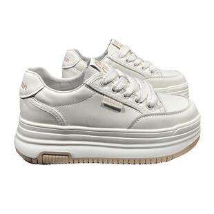 真皮厚底小白鞋女2025春季新款圆头系带运动休闲板鞋软底百搭单鞋