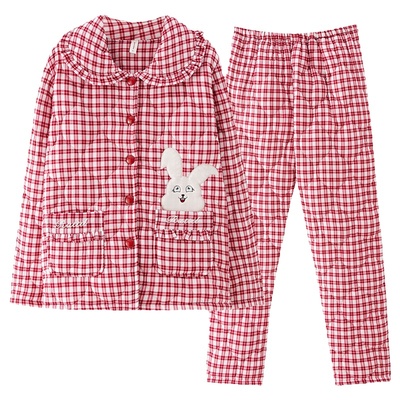 浪莎纯棉夹棉睡衣女加厚保暖套装