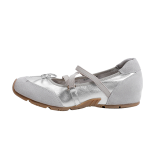 真皮~骄屿银色单鞋复古蝴蝶结厚底增高休闲百搭芭蕾风运动玛丽珍