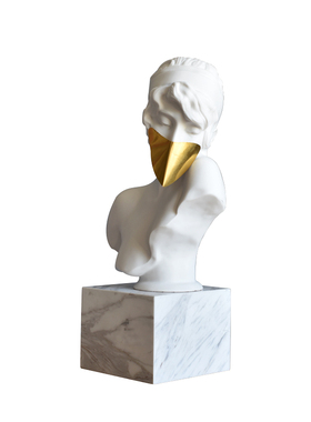轻奢面罩白色女孩雕像大理石底座