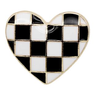 复古黑白棋盘格心形金属纽扣女西装上衣桃心扣子大衣外套装饰扣