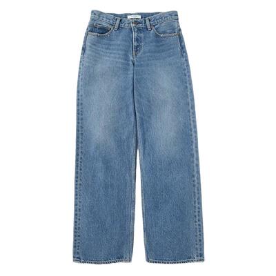 moussy低腰口袋磨边直筒裤牛仔裤