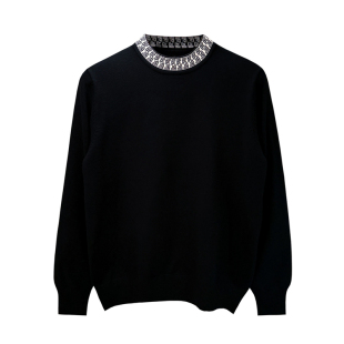 秋冬奢侈衣服男款内搭打底针织衫时尚复古个性螺纹拼接圆领毛衣男