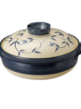 日本进口万古烧须唐草青花土锅
