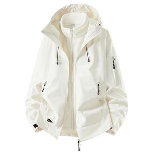 稻草人暖日白冲锋衣女款2025新款秋冬户外防风防水登山服外套男款