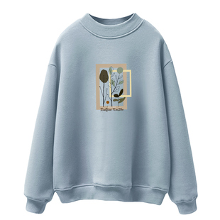 纯棉半高领卫衣女宽松春秋季长袖上衣加绒秋冬打底衫灰色套头洋气