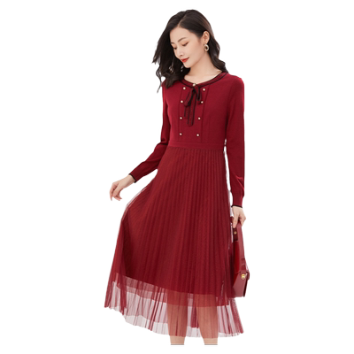 乔万尼2026年新款羊毛连衣裙好看流行设计感显瘦红色礼服EF3E813