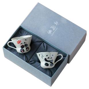 画续草木灰手绘熊猫主人杯单杯品名茶杯带把陶瓷女生咖啡杯子单个