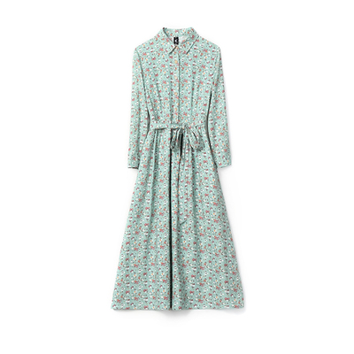 2024春秋新款复古文艺小清新棉麻碎花连衣裙女装修身显瘦长袖长裙