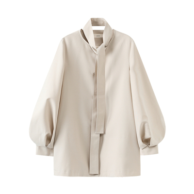 西町村屋韩系外套女装2026春新款灯笼袖设计上衣含飘带XHBA10930