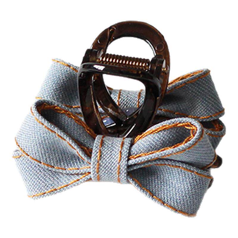 川野法式牛仔浅蓝色蝴蝶结抓夹新款简约时尚后脑勺盘发小抓夹发饰