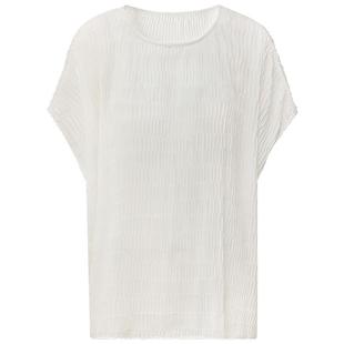 COCOBELLA重工压褶蝙蝠袖雪纺衫女夏宽松微透视罩衫T恤TS7012