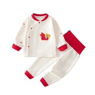 婴儿衣服秋冬分体套装新年纯棉婴幼儿宝宝秋衣红色喜庆拜年服马年