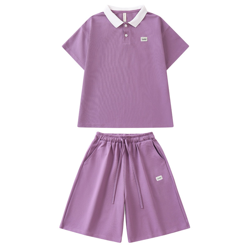 女童夏季Polo领短袖短裤两件套