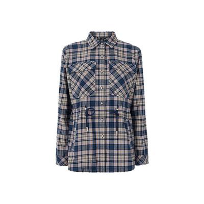 波顿宽松型格子纽扣长袖