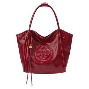 CASSILE卡思乐手提菜篮子女包高级单肩斜挎复古樱桃红婚包新娘包