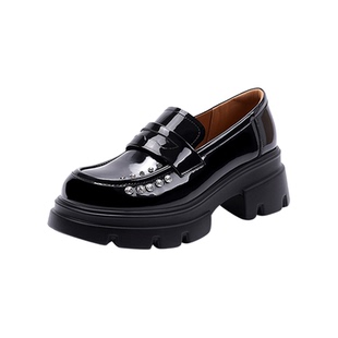 红蜻蜓厚底单鞋女款2026新款时尚高跟亮面小皮鞋小个子增高乐福鞋