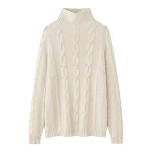 阿绒源女羊绒衫内蒙古产自带领纯色套头加厚双股宽松大码休闲毛衣