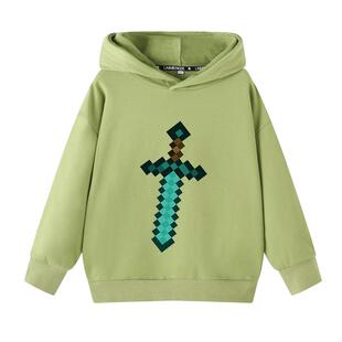 我的世界衣服男童卡通春秋季卫衣卫裤连帽外套长袖炸街绿色带帽子