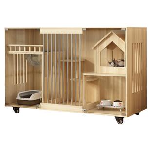 实木猫别墅亚克力家用猫笼舍屋防水柜室内定制房子大型窝厕所一体