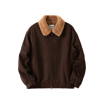 重磅巨献 羊毛羊驼牦牛绒 颗粒羊羔毛内里老钱飞行员毛呢夹克秋冬