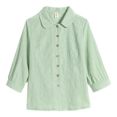 小清新宽松显瘦中袖纯棉提花衬衫