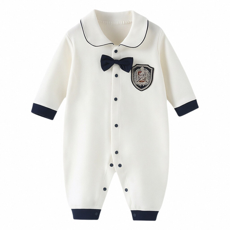 一岁宝宝学院风翻领连身衣男婴春连身衣/爬服/哈衣