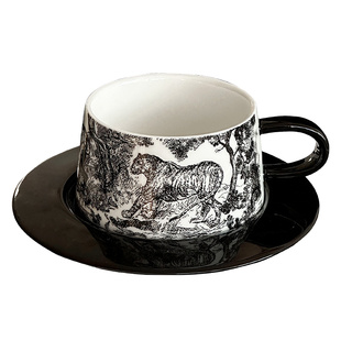 岸梵 法式高颜值虎跃龙骧咖啡杯碟套装创意黑色陶瓷杯子下午茶杯