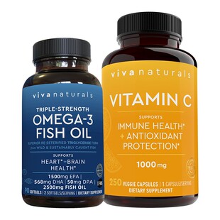 viva鱼油Omega3欧米茄脂肪酸软胶囊90粒天然维生素C维他命组合