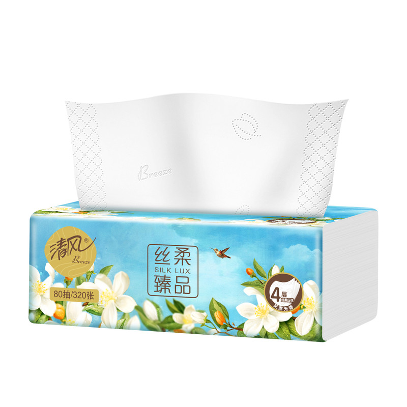 清风抽纸丝柔臻品4层加厚餐巾纸