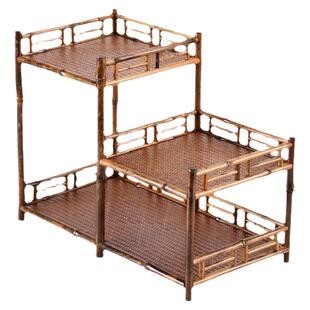 紫竹梅鹿竹茶棚茶架博古架兰花架展示架复古茶具收纳展示架竹家具