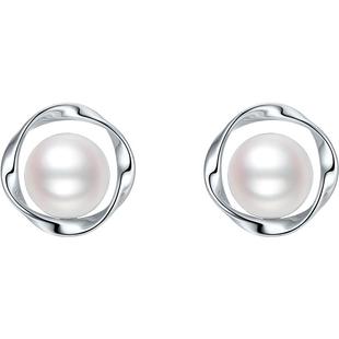 周六福淡水珍珠女S925银莫比乌斯环耳钉优雅新年礼物送女友