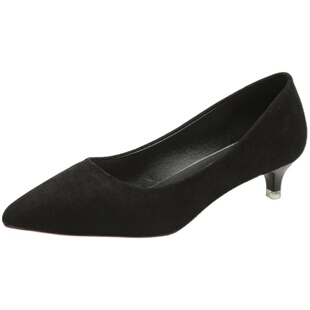 33大学生礼仪高跟鞋女细跟尖头百搭时尚中跟正装职业绒面单鞋小码