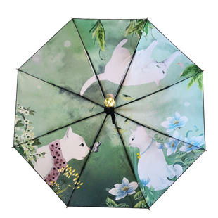插画伞遮阳伞女夏防晒防紫外线太阳伞雨伞三折便携折叠晴雨两用伞