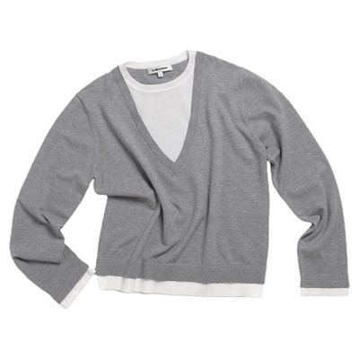 CLIMAX VISION超柔轻盈莫代尔羊毛混纺V领撞色叠穿假两件针织衫