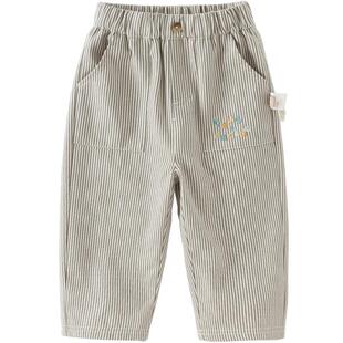 戴维贝拉儿童纯棉裤子2026春装新款男童洋气休闲直筒裤条纹长裤