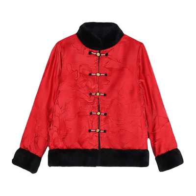 新中式毛领盘扣棉服新款双面两穿